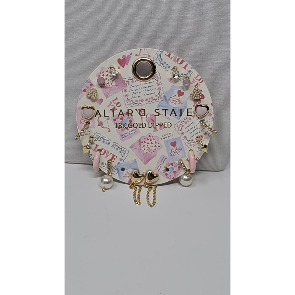 New Altar'd State 18K Gold Dipped Earrings w/ Hoop Drop Dangle & Studs 9 Pair